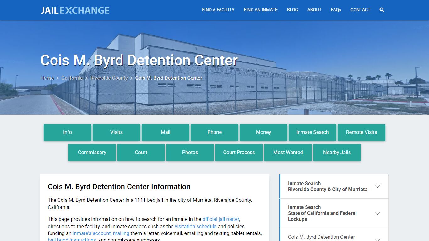 Cois M. Byrd Detention Center, CA Inmate Search, Information